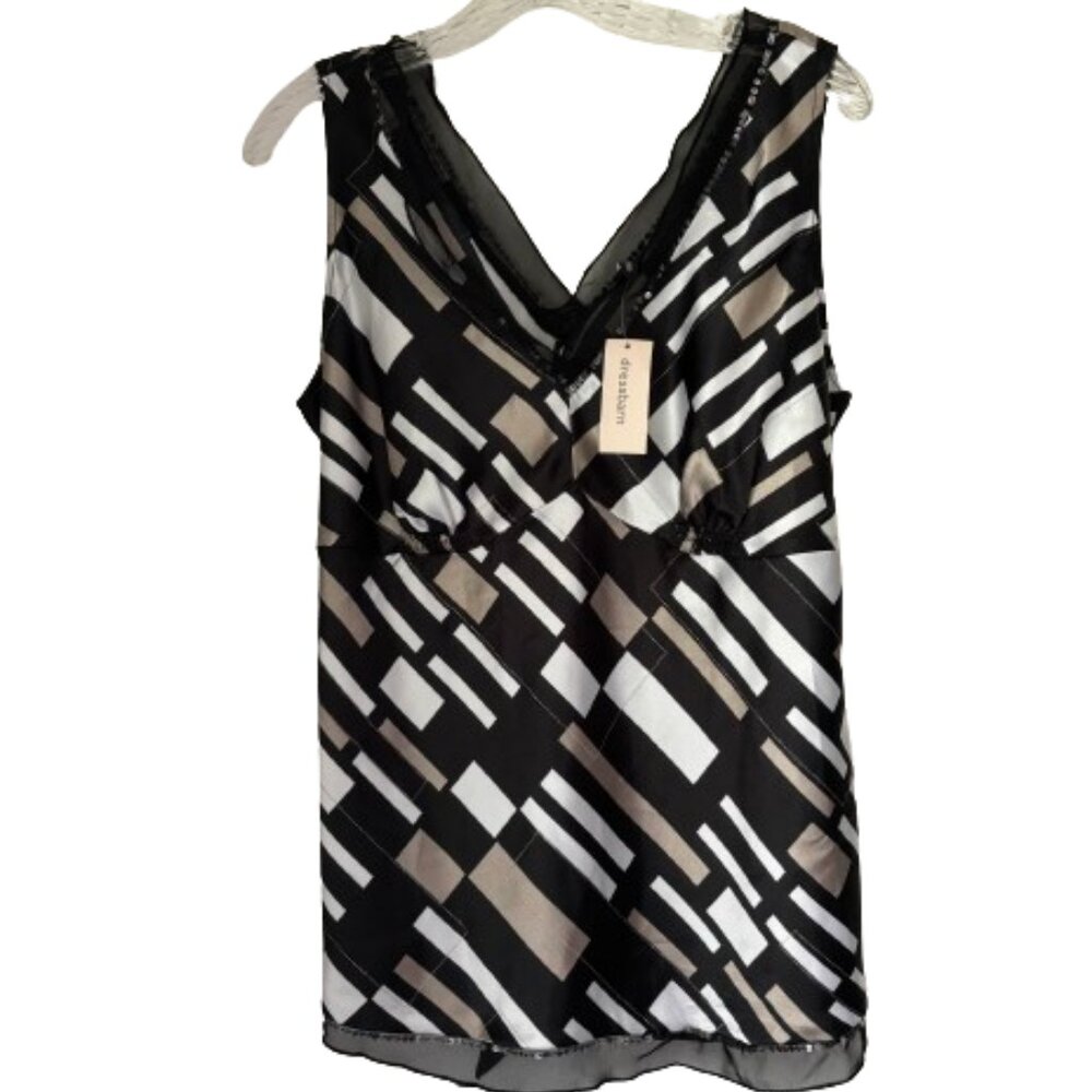 Essentials By Milano Sequined Trim V Neck Sleeveless Tieback Woman's Top Size XL